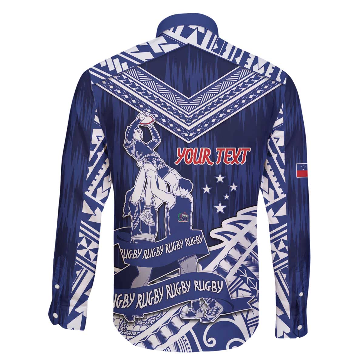 Personalised Samoa Rugby Family Matching Off The Shoulder Long Sleeve Dress and Hawaiian Shirt Pacific Warrior Glory - Polynesian Pride