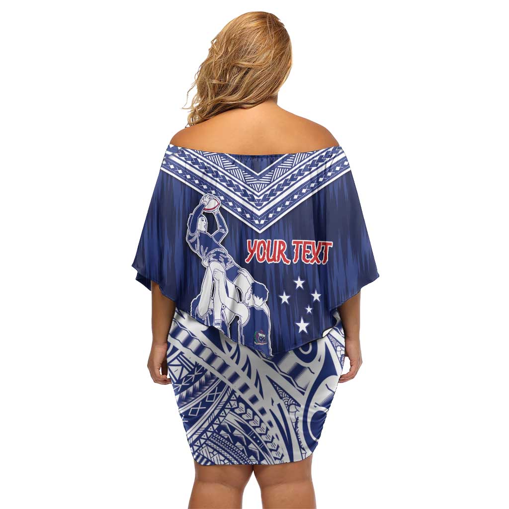 Personalised Samoa Rugby Family Matching Off Shoulder Short Dress and Hawaiian Shirt Pacific Warrior Glory - Polynesian Pride