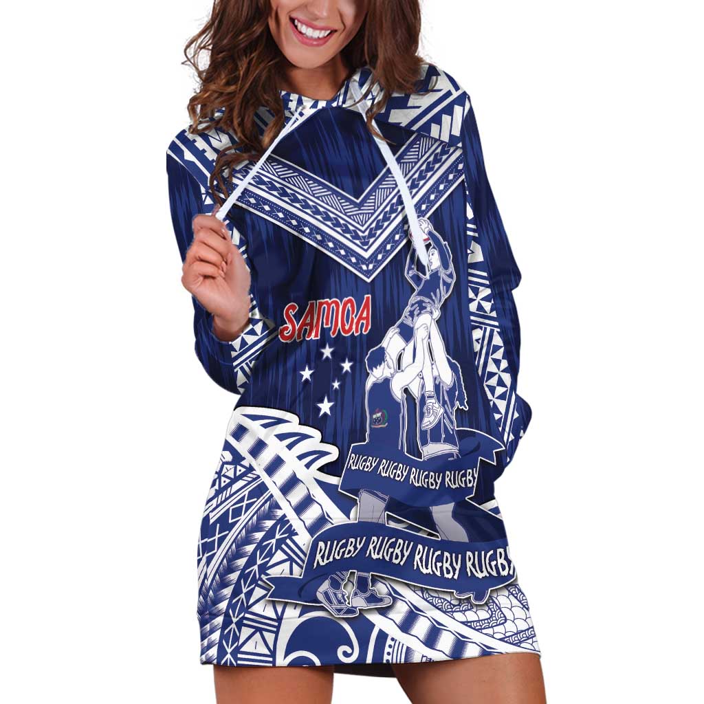 Personalised Samoa Rugby Hoodie Dress Pacific Warrior Glory DT05 Navy - Polynesian Pride