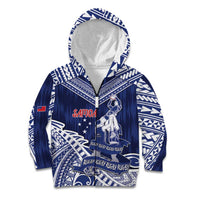 Personalised Samoa Rugby Kid Hoodie Pacific Warrior Glory DT05 Zip Hoodie Navy - Polynesian Pride