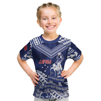 Personalised Samoa Rugby Kid T Shirt Pacific Warrior Glory DT05 Navy - Polynesian Pride