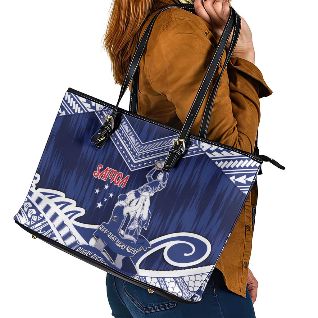 Samoa Rugby Leather Tote Bag Pacific Warrior Glory DT05 - Polynesian Pride