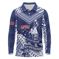 Personalised Samoa Rugby Long Sleeve Polo Shirt Pacific Warrior Glory DT05 Navy - Polynesian Pride