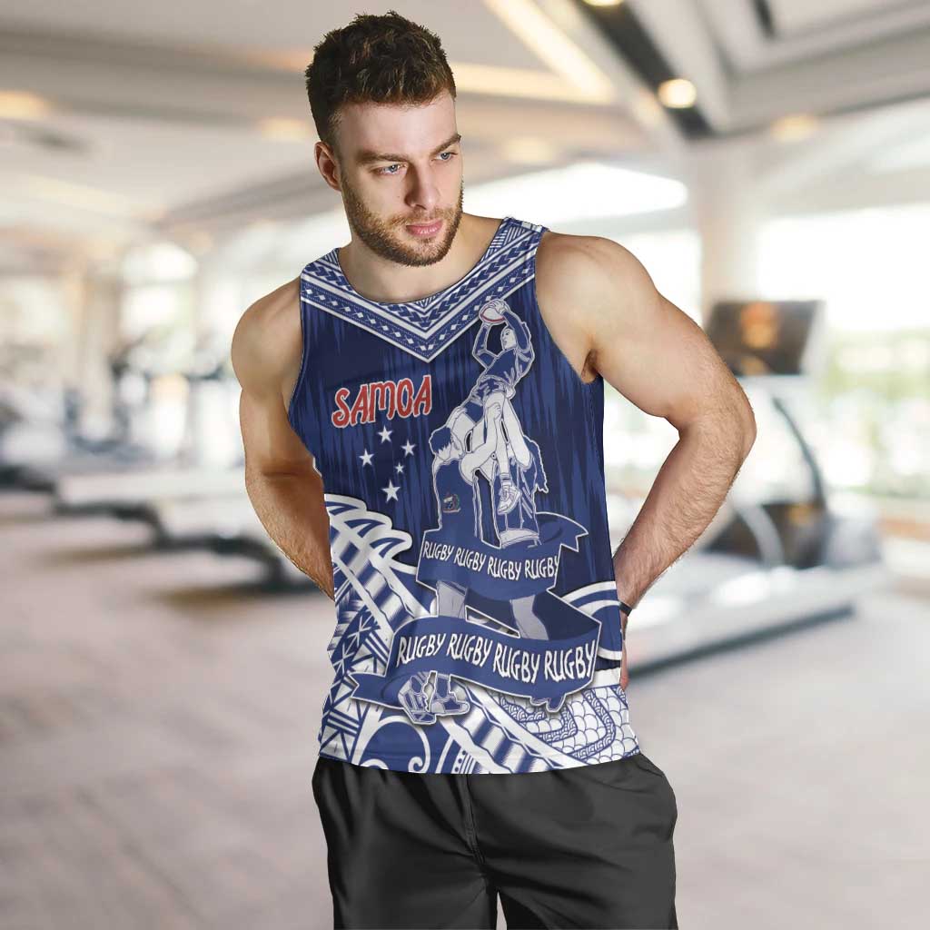 Personalised Samoa Rugby Men Tank Top Pacific Warrior Glory DT05 Navy - Polynesian Pride