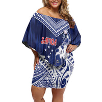 Personalised Samoa Rugby Off Shoulder Short Dress Pacific Warrior Glory DT05 Women Navy - Polynesian Pride