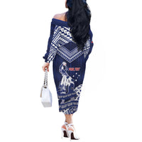 Personalised Samoa Rugby Off The Shoulder Long Sleeve Dress Pacific Warrior Glory DT05 - Polynesian Pride