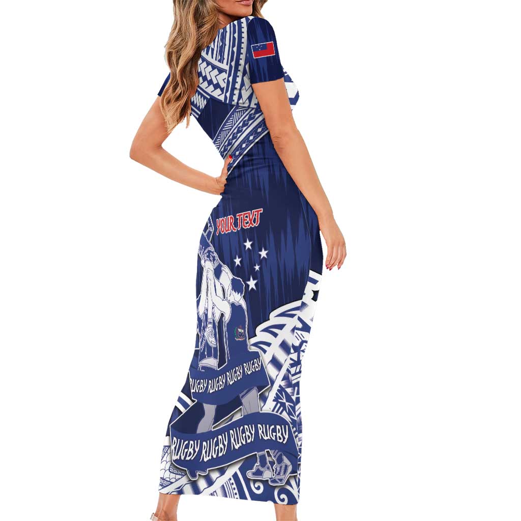 Personalised Samoa Rugby Short Sleeve Bodycon Dress Pacific Warrior Glory DT05 - Polynesian Pride
