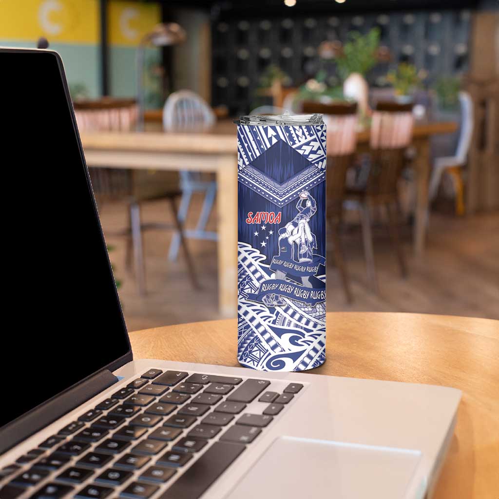 Personalised Samoa Rugby Skinny Tumbler Pacific Warrior Glory DT05 - Polynesian Pride