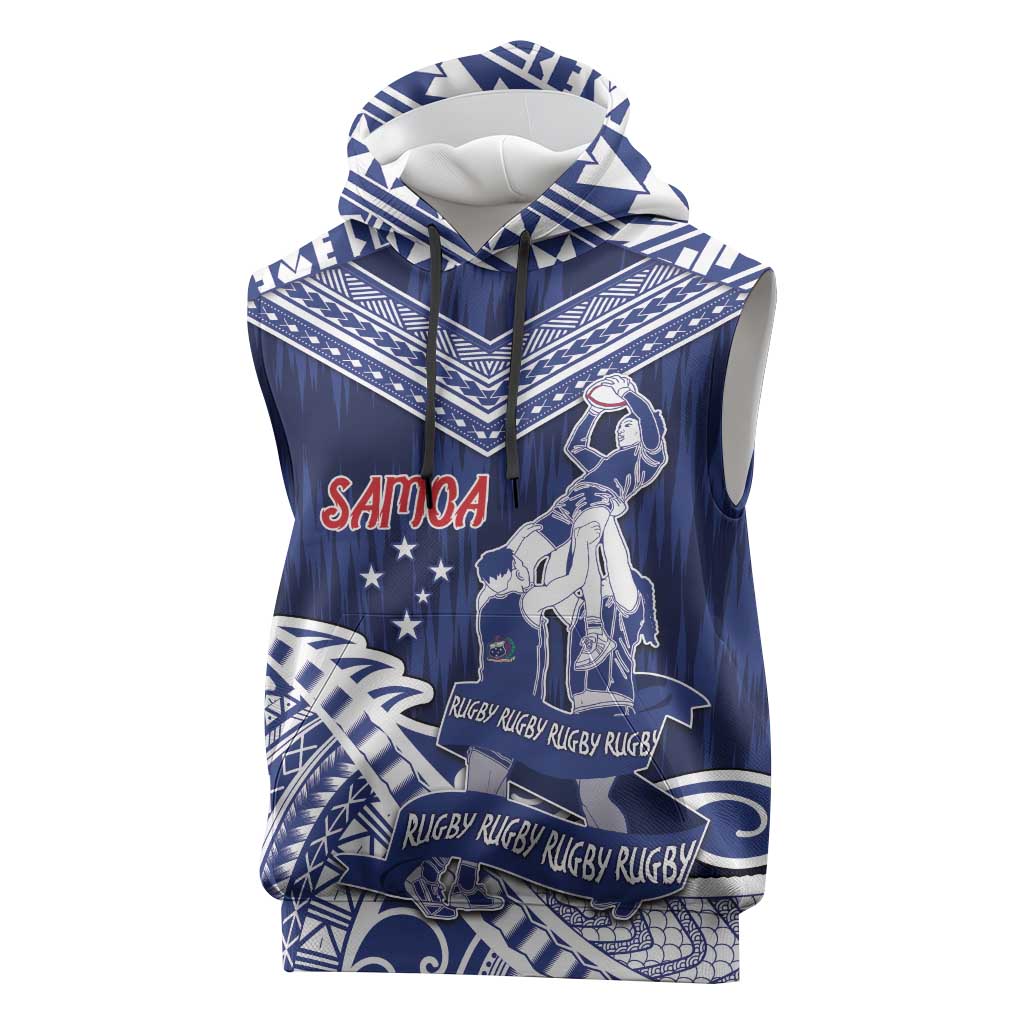 Personalised Samoa Rugby Sleeveless Hoodie Pacific Warrior Glory DT05 Navy - Polynesian Pride