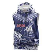 Personalised Samoa Rugby Sleeveless Hoodie Pacific Warrior Glory DT05 Navy - Polynesian Pride