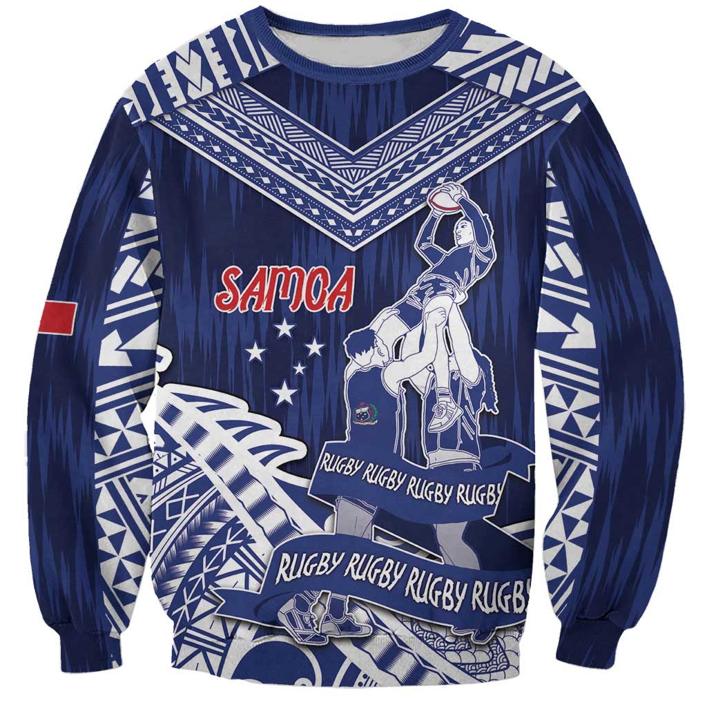Personalised Samoa Rugby Sweatshirt Pacific Warrior Glory DT05 Unisex Navy - Polynesian Pride