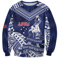 Personalised Samoa Rugby Sweatshirt Pacific Warrior Glory DT05 Unisex Navy - Polynesian Pride