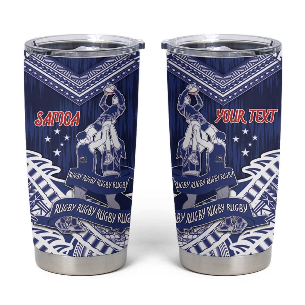 Personalised Samoa Rugby Tumbler Cup Pacific Warrior Glory DT05 Navy - Polynesian Pride