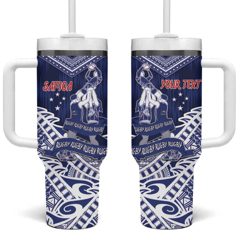 Personalised Samoa Rugby Tumbler With Handle Pacific Warrior Glory DT05 One Size: 40 oz Navy - Polynesian Pride