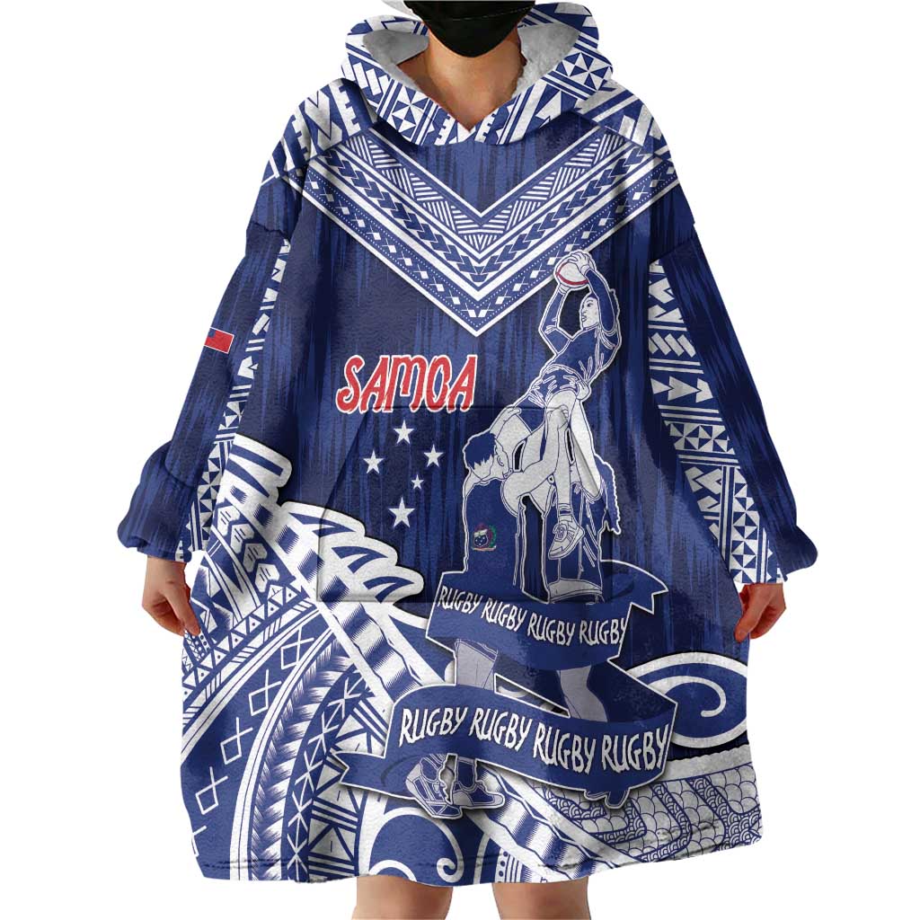 Personalised Samoa Rugby Wearable Blanket Hoodie Pacific Warrior Glory DT05 - Polynesian Pride