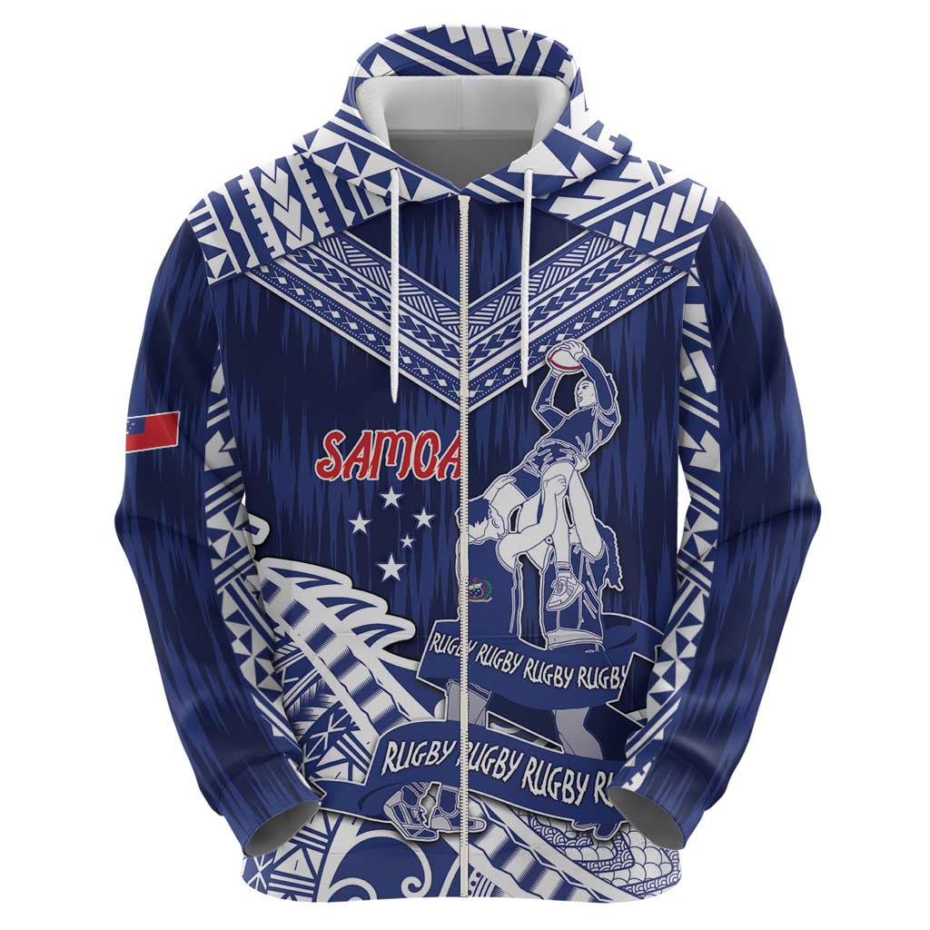 Personalised Samoa Rugby Zip Hoodie Pacific Warrior Glory DT05 - Polynesian Pride