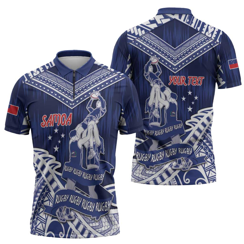 Personalised Samoa Rugby Zipper Polo Shirt Pacific Warrior Glory DT05 - Polynesian Pride