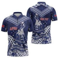 Personalised Samoa Rugby Zipper Polo Shirt Pacific Warrior Glory DT05 - Polynesian Pride