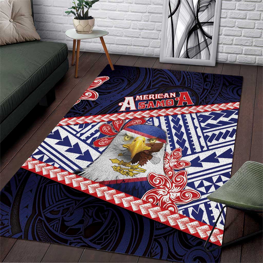 American Samoa Area Rug Bald Eagle With Polynesian Pattern DT05 Navy - Polynesian Pride