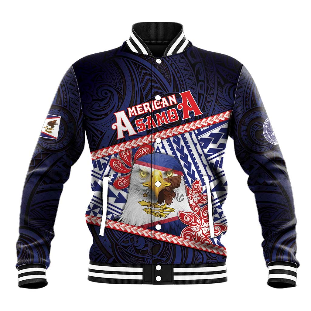 Personalized American Samoa Baseball Jacket Bald Eagle With Polynesian Pattern - Polynesian Pride