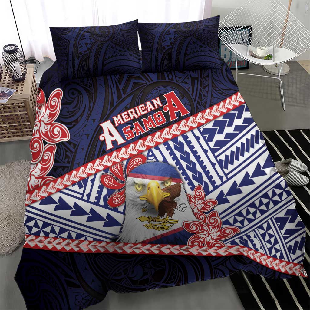 American Samoa Bedding Set Bald Eagle With Polynesian Pattern - Polynesian Pride