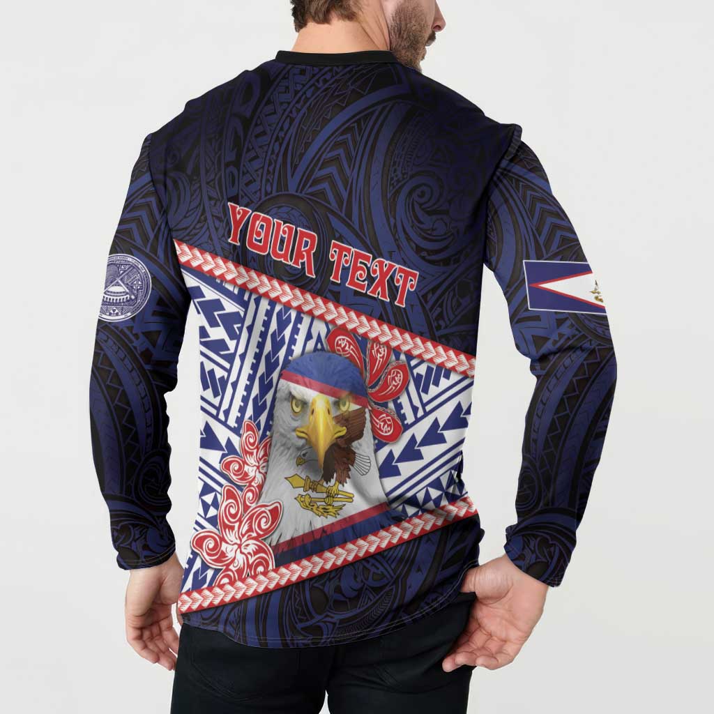 Personalized American Samoa Button Sweatshirt Bald Eagle With Polynesian Pattern - Polynesian Pride