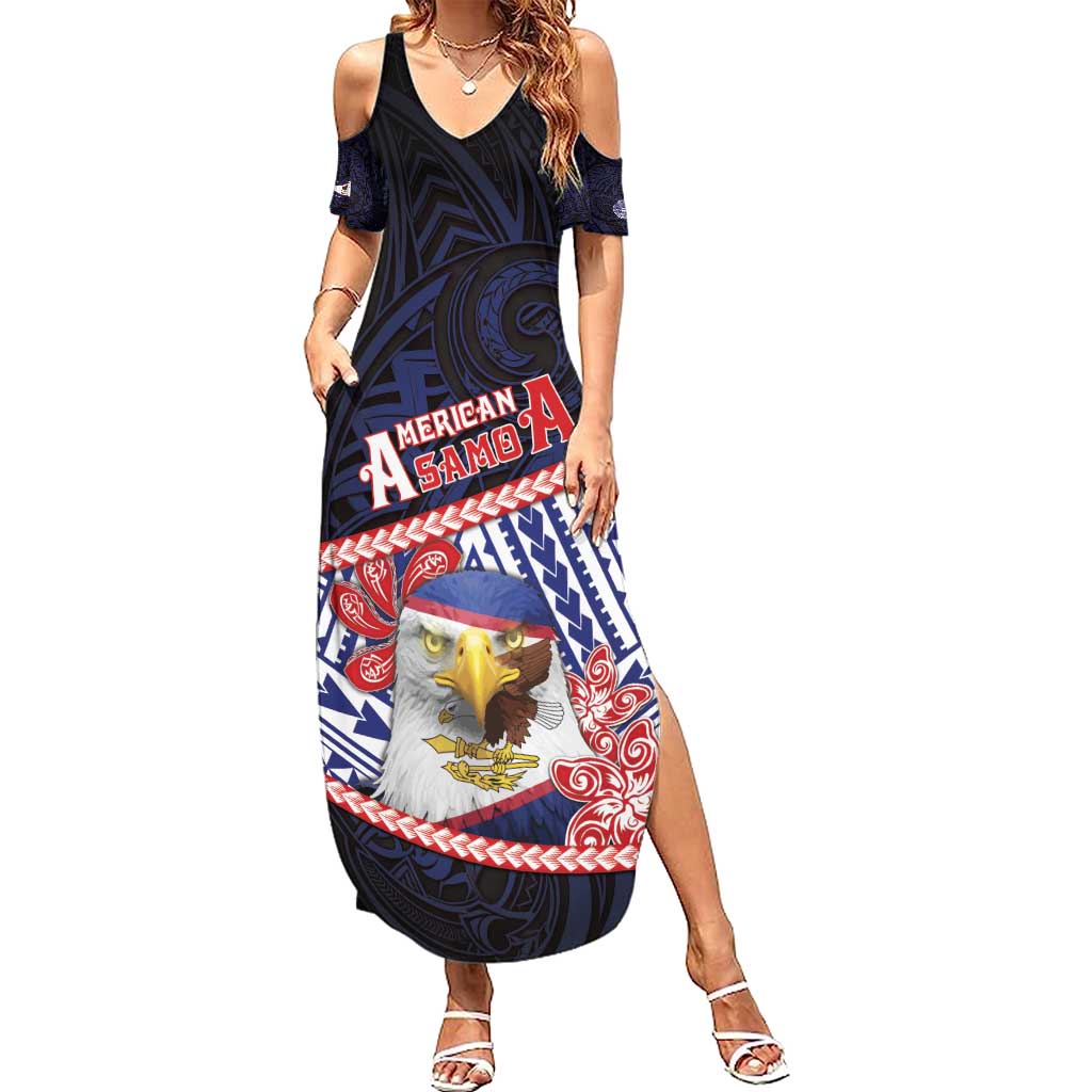 Personalized American Samoa Family Matching Summer Maxi Dress and Hawaiian Shirt Bald Eagle With Polynesian Pattern - Polynesian Pride