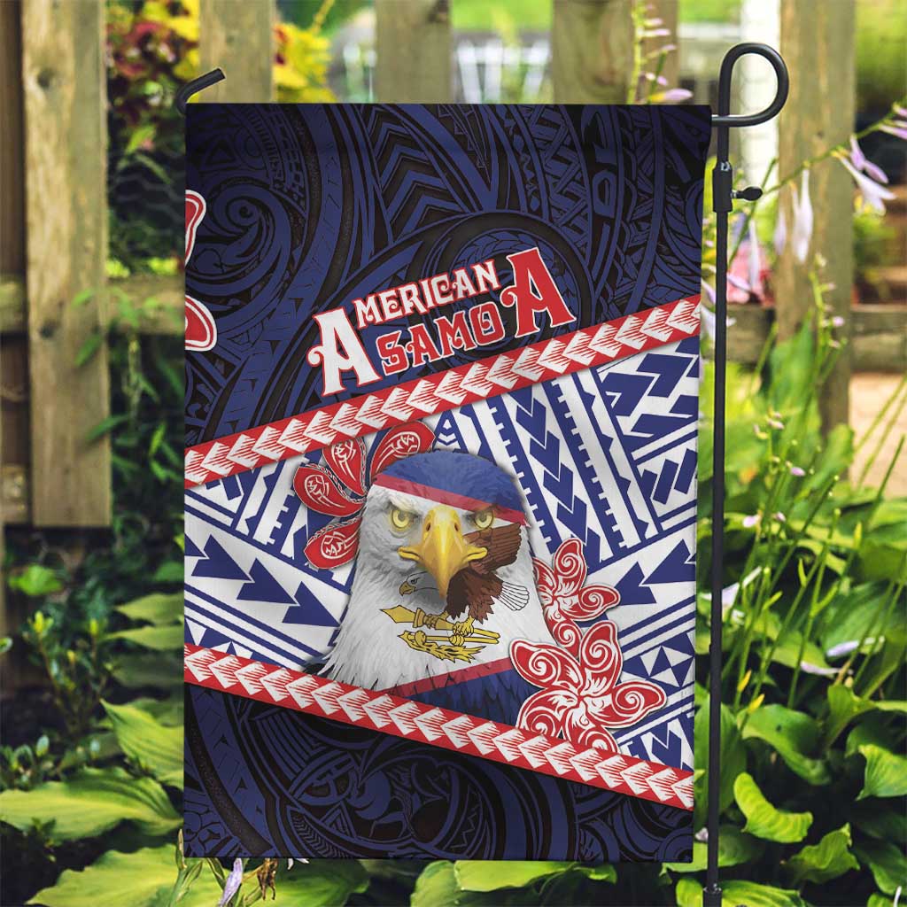 American Samoa Garden Flag Bald Eagle With Polynesian Pattern - Polynesian Pride
