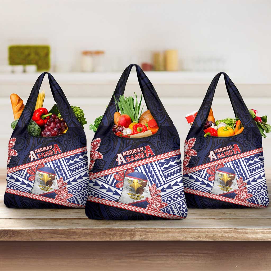 American Samoa Grocery Bag Bald Eagle With Polynesian Pattern DT05 3-pack One Size Navy - Polynesian Pride