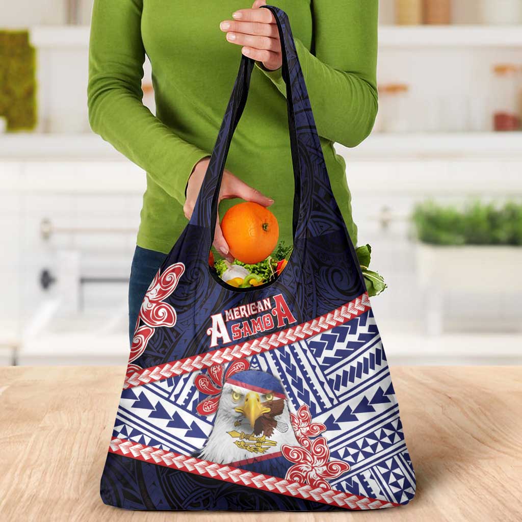 American Samoa Grocery Bag Bald Eagle With Polynesian Pattern DT05 - Polynesian Pride