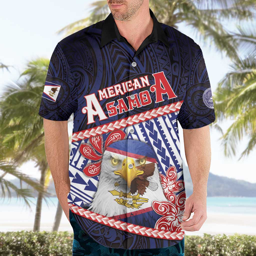 Personalized American Samoa Hawaiian Shirt Bald Eagle With Polynesian Pattern - Polynesian Pride