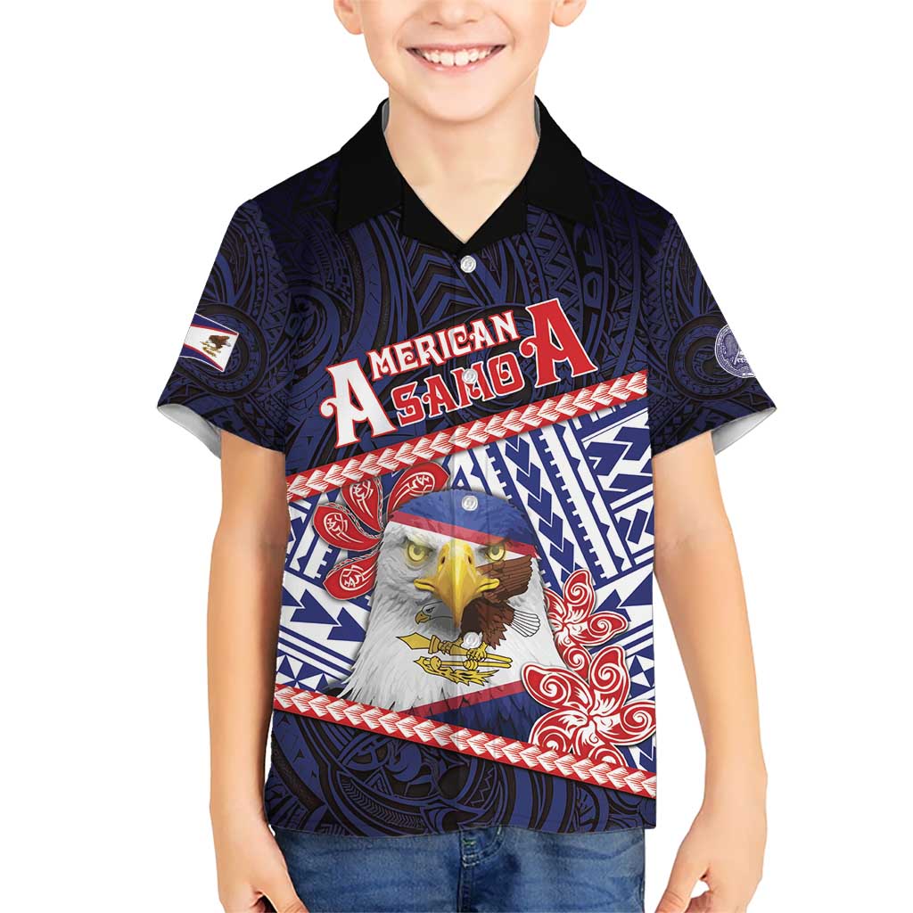 Personalized American Samoa Kid Hawaiian Shirt Bald Eagle With Polynesian Pattern DT05 Kid Navy - Polynesian Pride