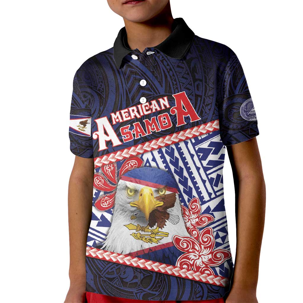 Personalized American Samoa Kid Polo Shirt Bald Eagle With Polynesian Pattern - Polynesian Pride