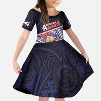 Personalized American Samoa Kid Short Sleeve Dress Bald Eagle With Polynesian Pattern DT05 KID Navy - Polynesian Pride