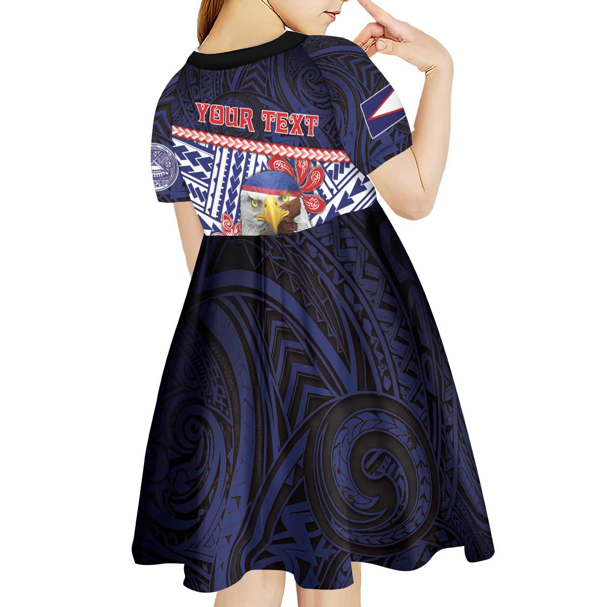 Personalized American Samoa Kid Short Sleeve Dress Bald Eagle With Polynesian Pattern DT05 - Polynesian Pride