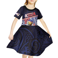 Personalized American Samoa Kid Short Sleeve Dress Bald Eagle With Polynesian Pattern DT05 - Polynesian Pride