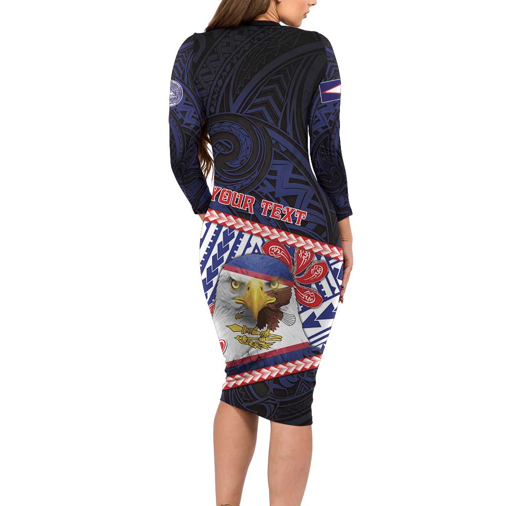 Personalized American Samoa Long Sleeve Bodycon Dress Bald Eagle With Polynesian Pattern DT05 - Polynesian Pride