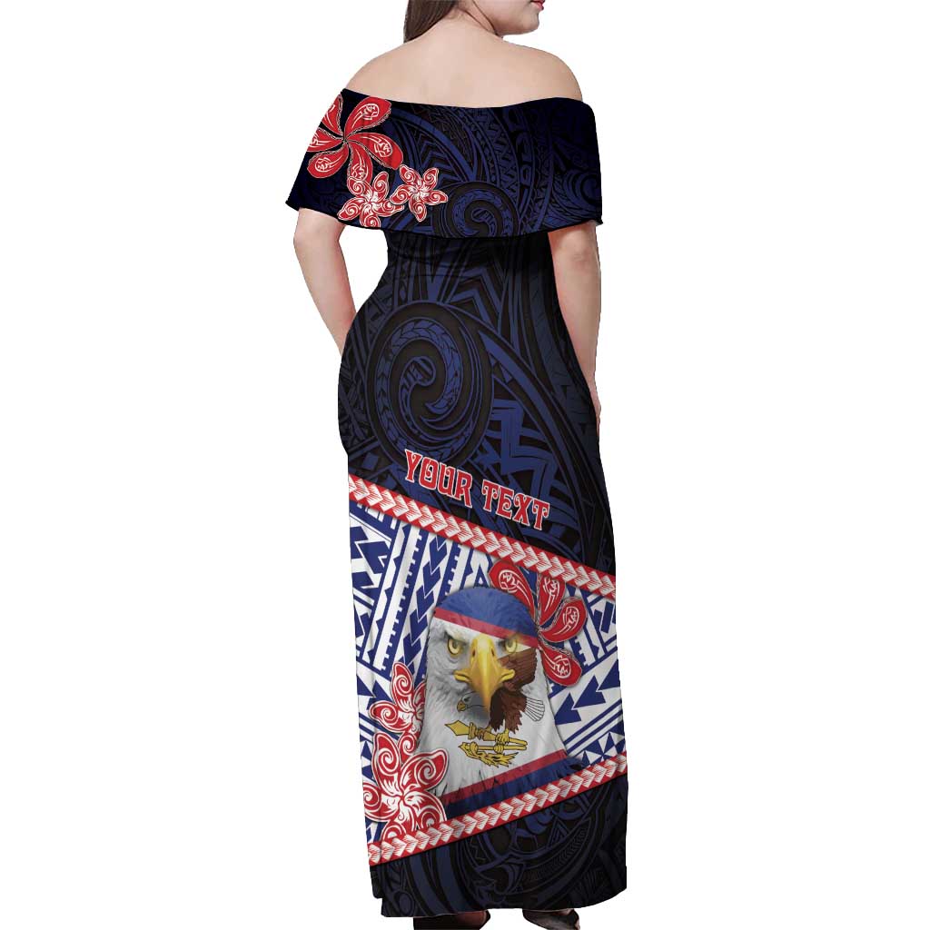 Personalized American Samoa Off Shoulder Maxi Dress Bald Eagle With Polynesian Pattern - Polynesian Pride