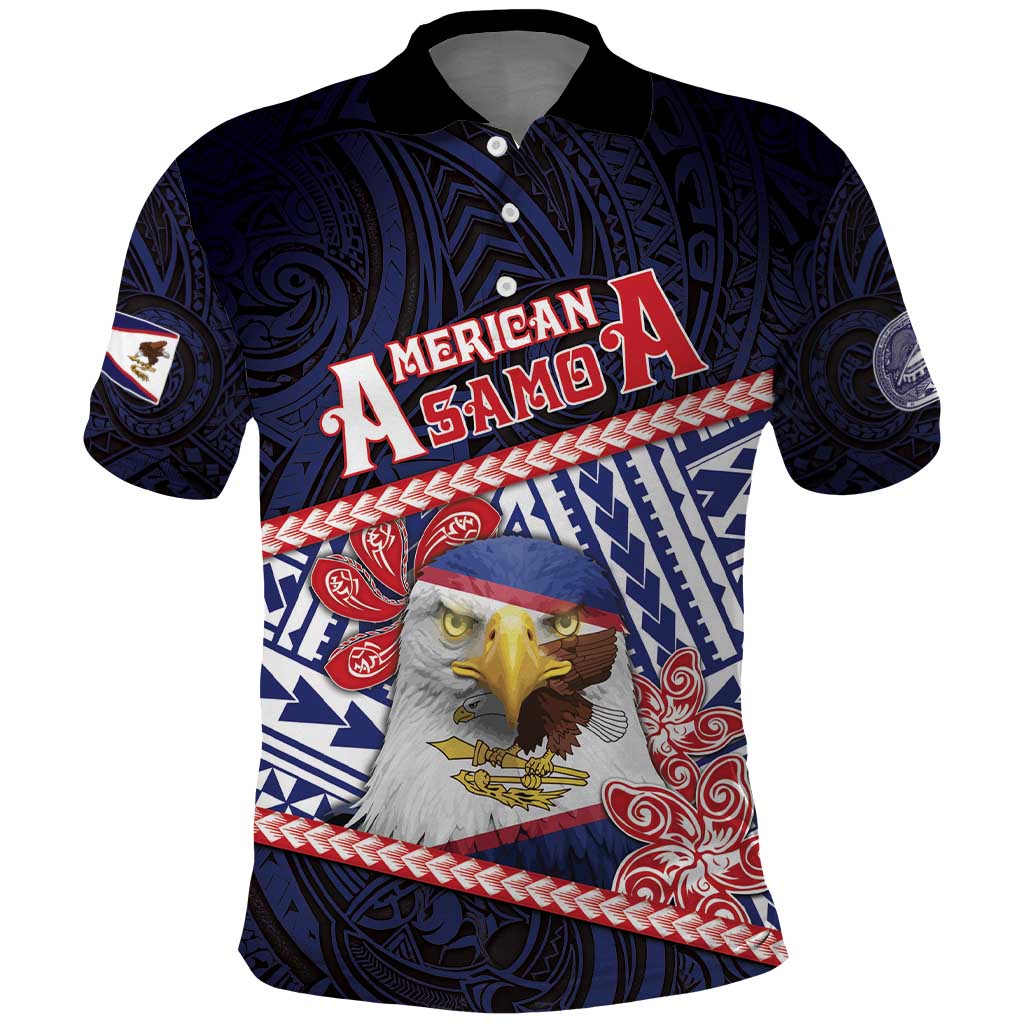Personalized American Samoa Polo Shirt Bald Eagle With Polynesian Pattern - Polynesian Pride