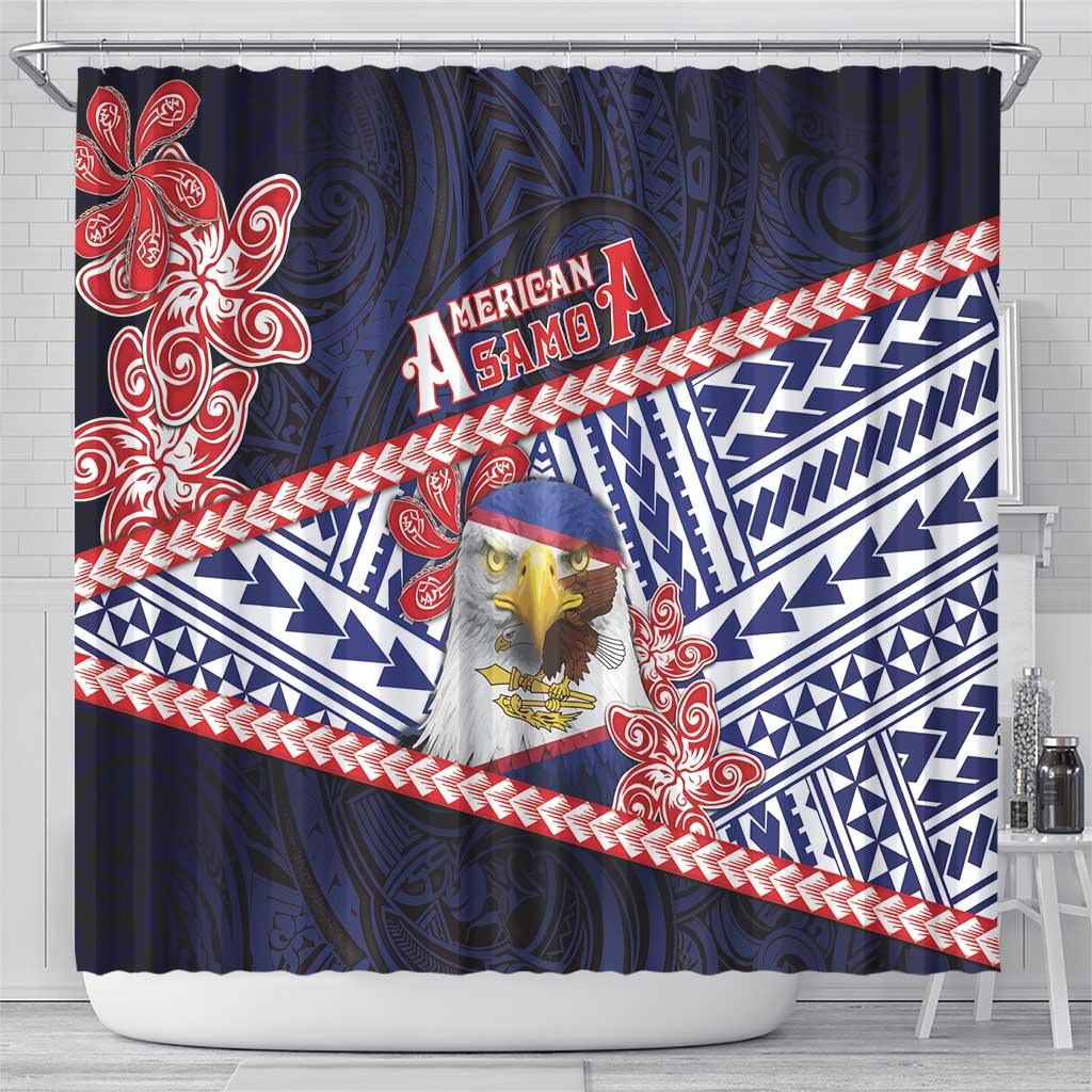American Samoa Shower Curtain Bald Eagle With Polynesian Pattern - Polynesian Pride