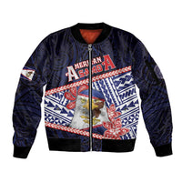 Personalized American Samoa Sleeve Zip Bomber Jacket Bald Eagle With Polynesian Pattern DT05 Unisex Navy - Polynesian Pride