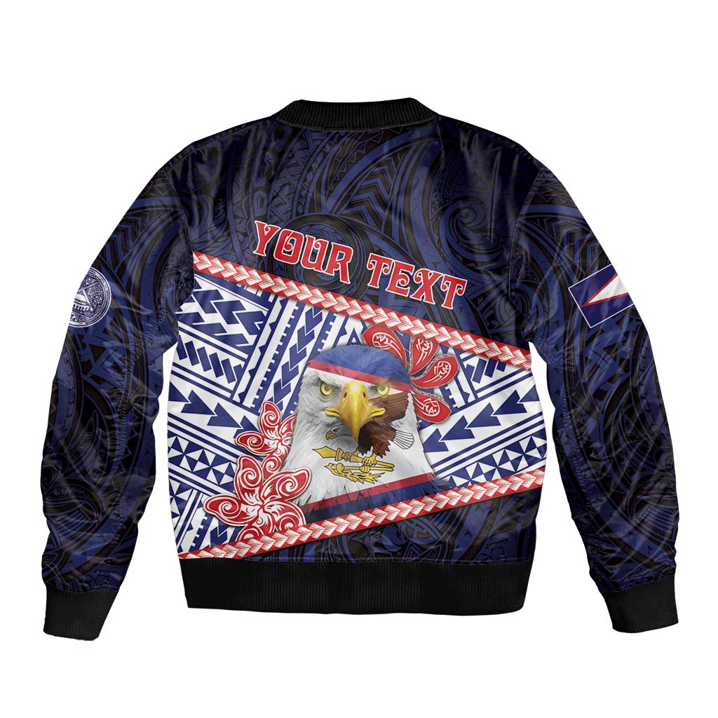 Personalized American Samoa Sleeve Zip Bomber Jacket Bald Eagle With Polynesian Pattern DT05 - Polynesian Pride