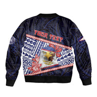 Personalized American Samoa Sleeve Zip Bomber Jacket Bald Eagle With Polynesian Pattern DT05 - Polynesian Pride