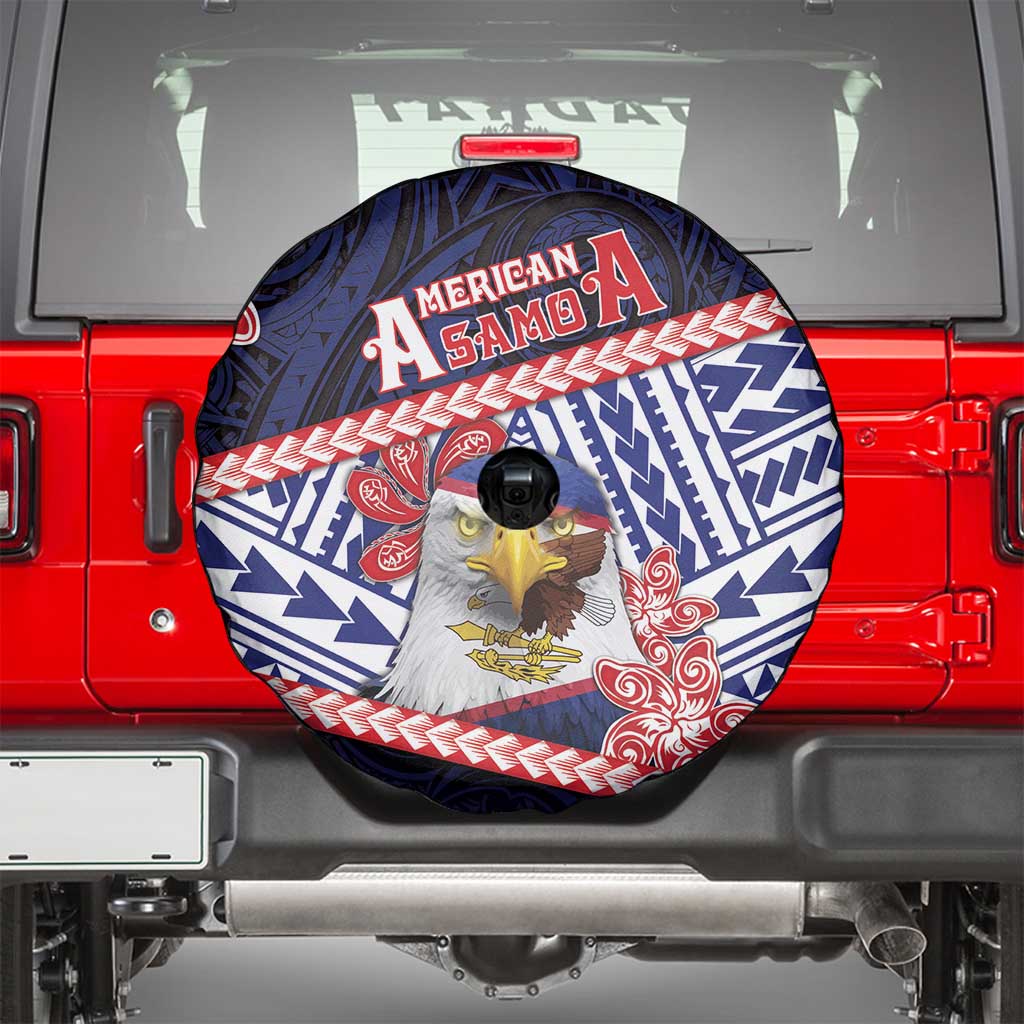 American Samoa Spare Tire Cover Bald Eagle With Polynesian Pattern - Polynesian Pride