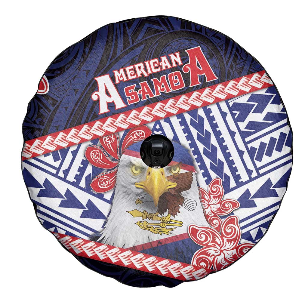 American Samoa Spare Tire Cover Bald Eagle With Polynesian Pattern - Polynesian Pride