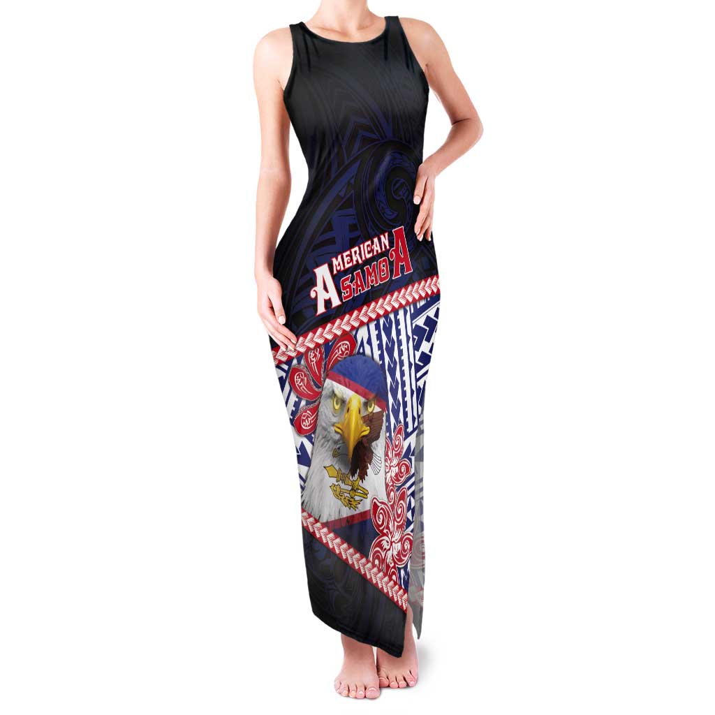 Personalized American Samoa Tank Maxi Dress Bald Eagle With Polynesian Pattern - Polynesian Pride
