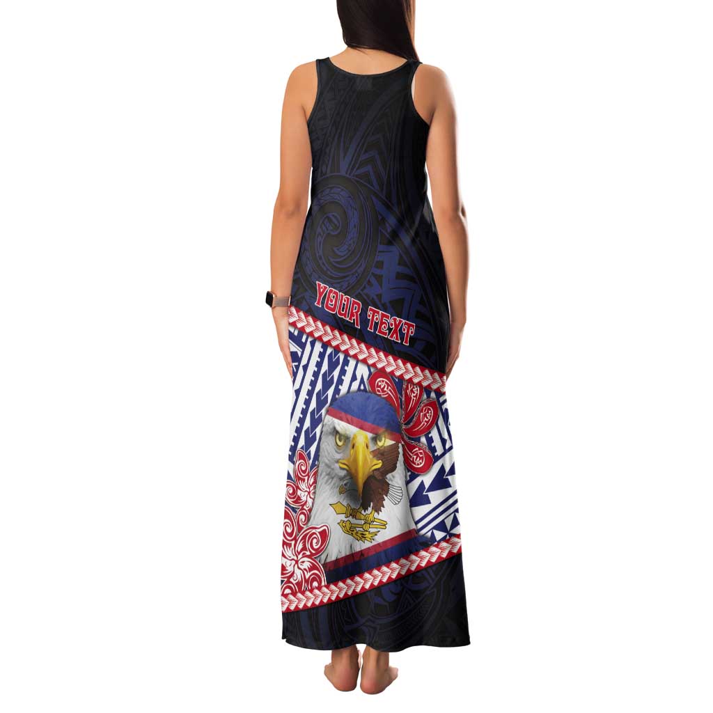 Personalized American Samoa Tank Maxi Dress Bald Eagle With Polynesian Pattern - Polynesian Pride
