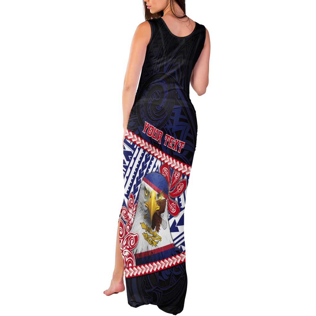 Personalized American Samoa Tank Maxi Dress Bald Eagle With Polynesian Pattern - Polynesian Pride