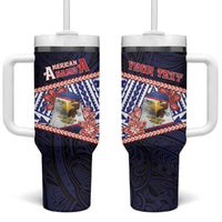 Personalized American Samoa Tumbler With Handle Bald Eagle With Polynesian Pattern DT05 One Size: 40 oz Navy - Polynesian Pride