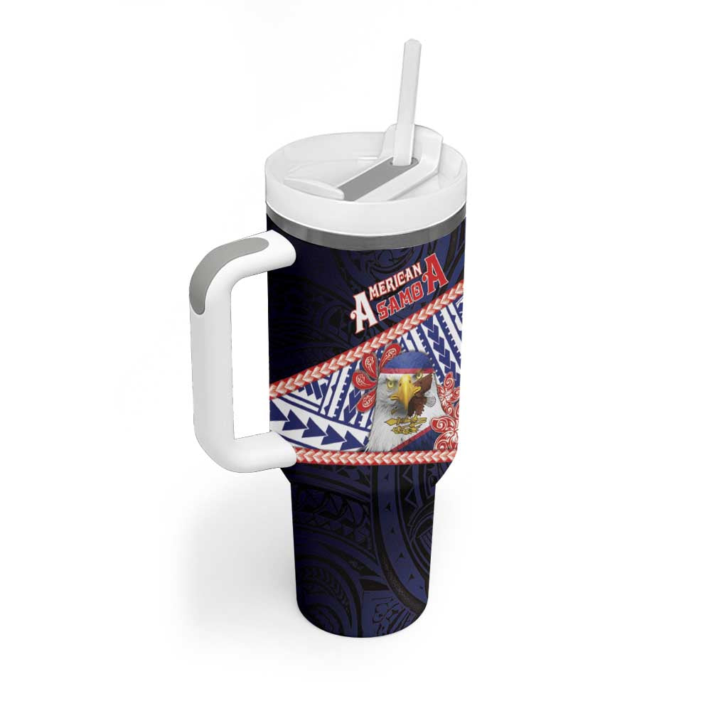 Personalized American Samoa Tumbler With Handle Bald Eagle With Polynesian Pattern DT05 - Polynesian Pride
